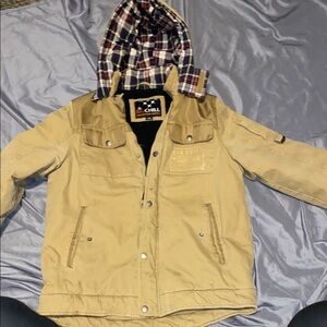 Big Chill Tan Jacket with Plaid Hood